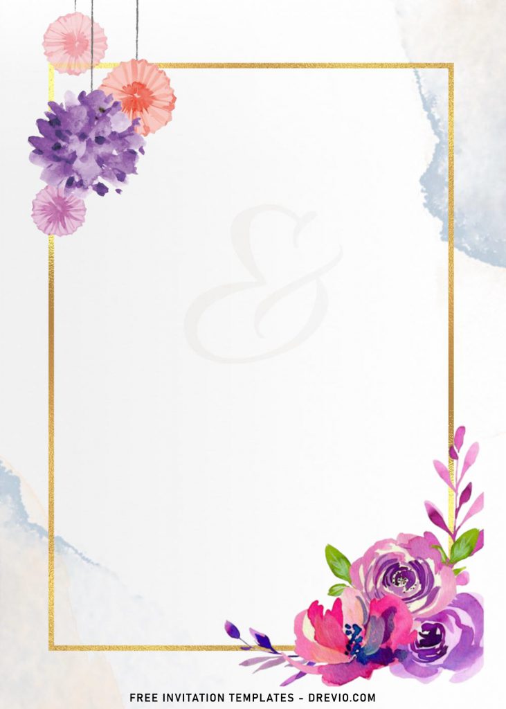 7+ Beautiful Watercolor Wedding Invitation Templates For Your Special Day with purple roses