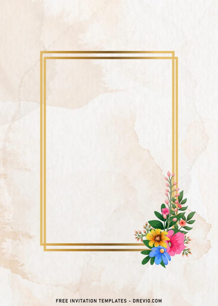 8+ Stunning Floral And Gold Wedding Invitation Templates with stunning gold frame and beautiful flowers