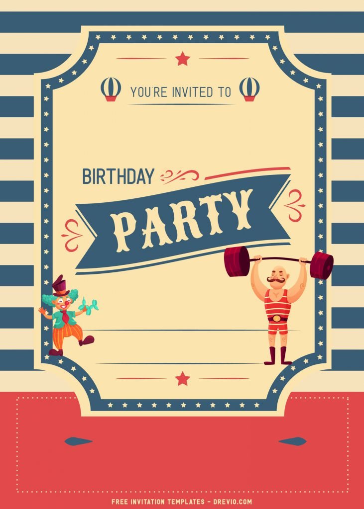 8+ Cute Circus Themed Birthday Invitation Templates with cute strongman act