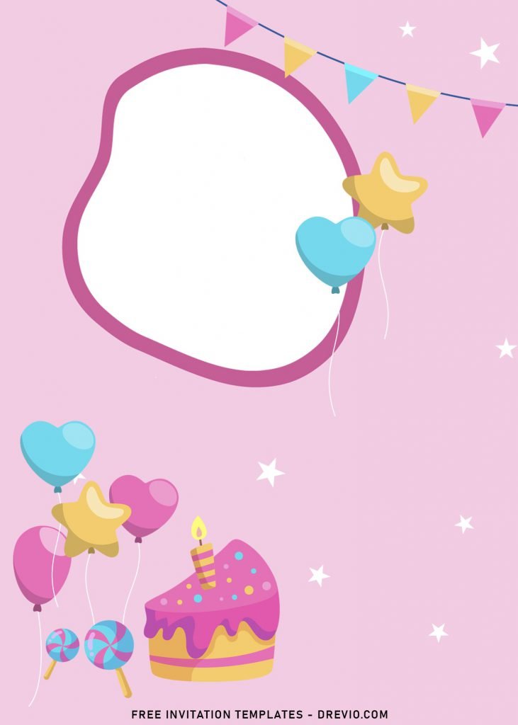 8+ Cute Pink Girl Themed Birthday Invitation Templates with pink balloons
