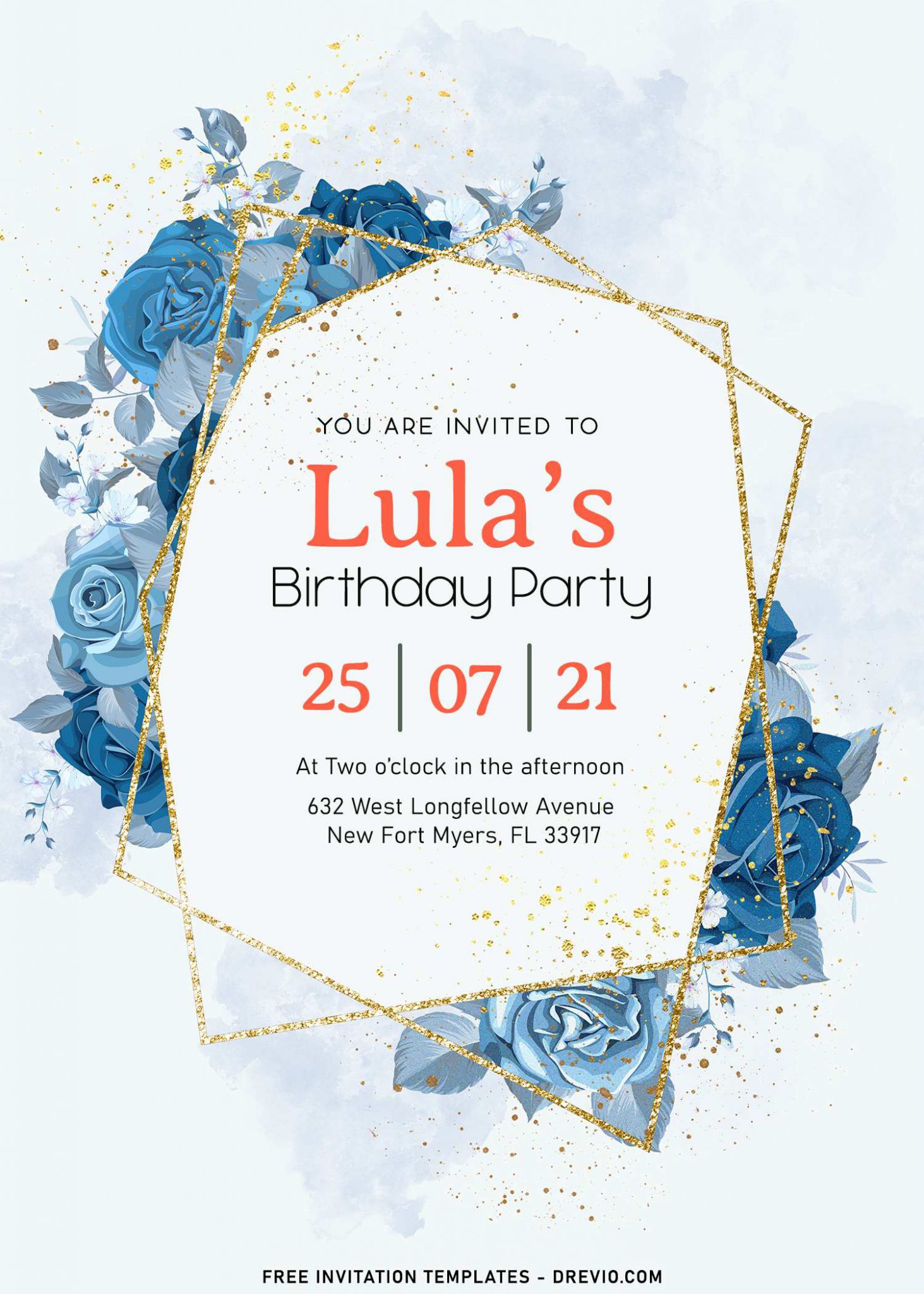 7+ Alluring Blue Floral Geometric Birthday Invitation Templates ...