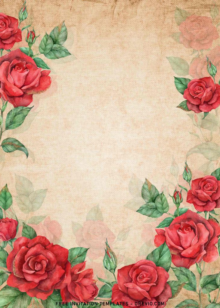 7+ Elegant Vintage Floral Rose Birthday Invitation Templates with rustic background