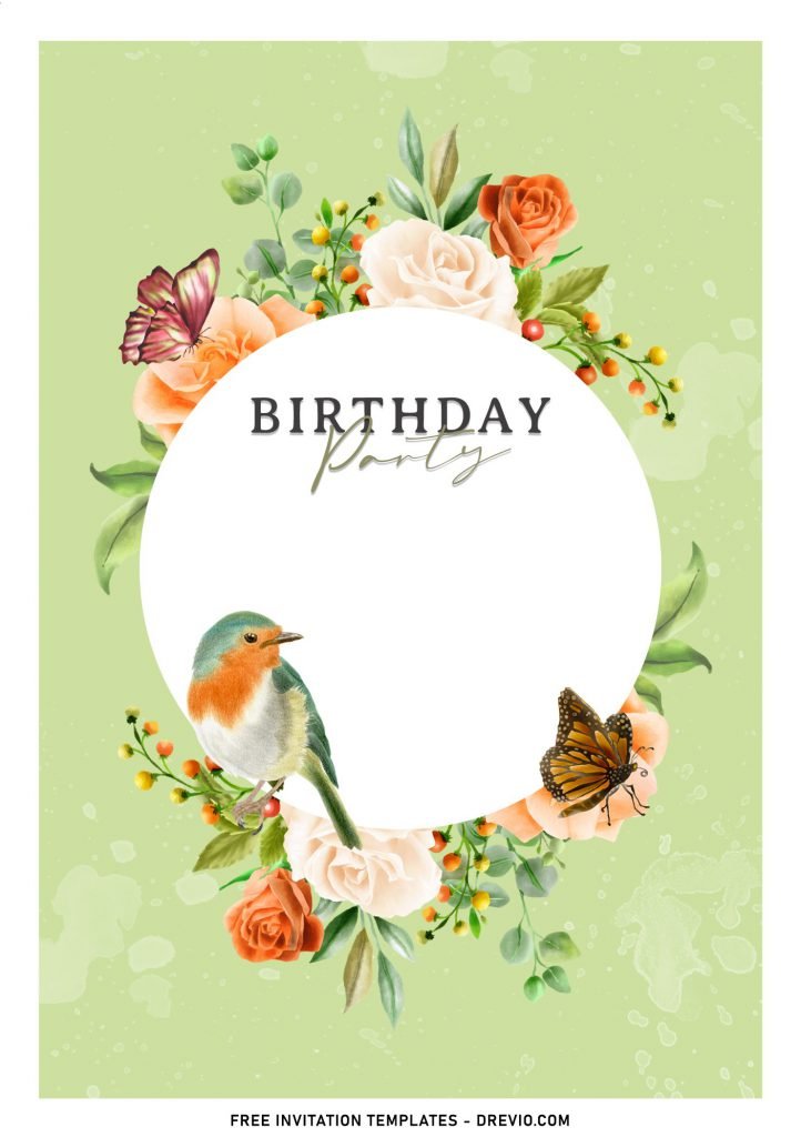 8+ Aesthetic Flower Birthday Invitation Templates With Birds And Butterflies with beautiful roses