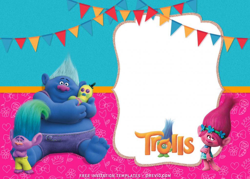 8+ Adorable Trolls Birthday Invitation Templates For Your Kid's Birthday with Poppy, Branch and Biggie