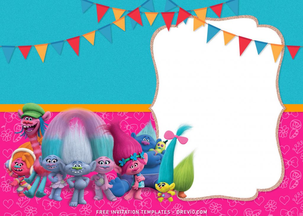 8+ Adorable Trolls Birthday Invitation Templates For Your Kid's Birthday with Chenille