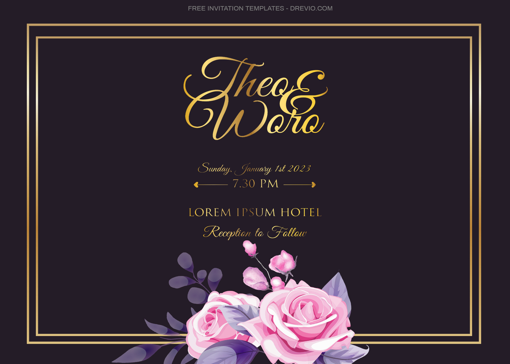 10+ Golden Square Roses Floral Invitation Template