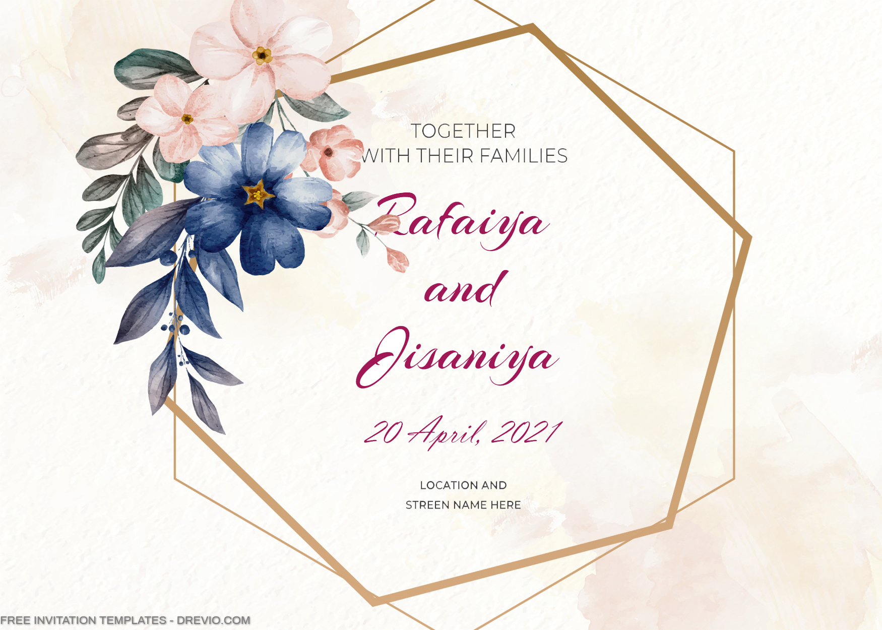 9+ Blue And Pink Watercolor Floral Invitation Template