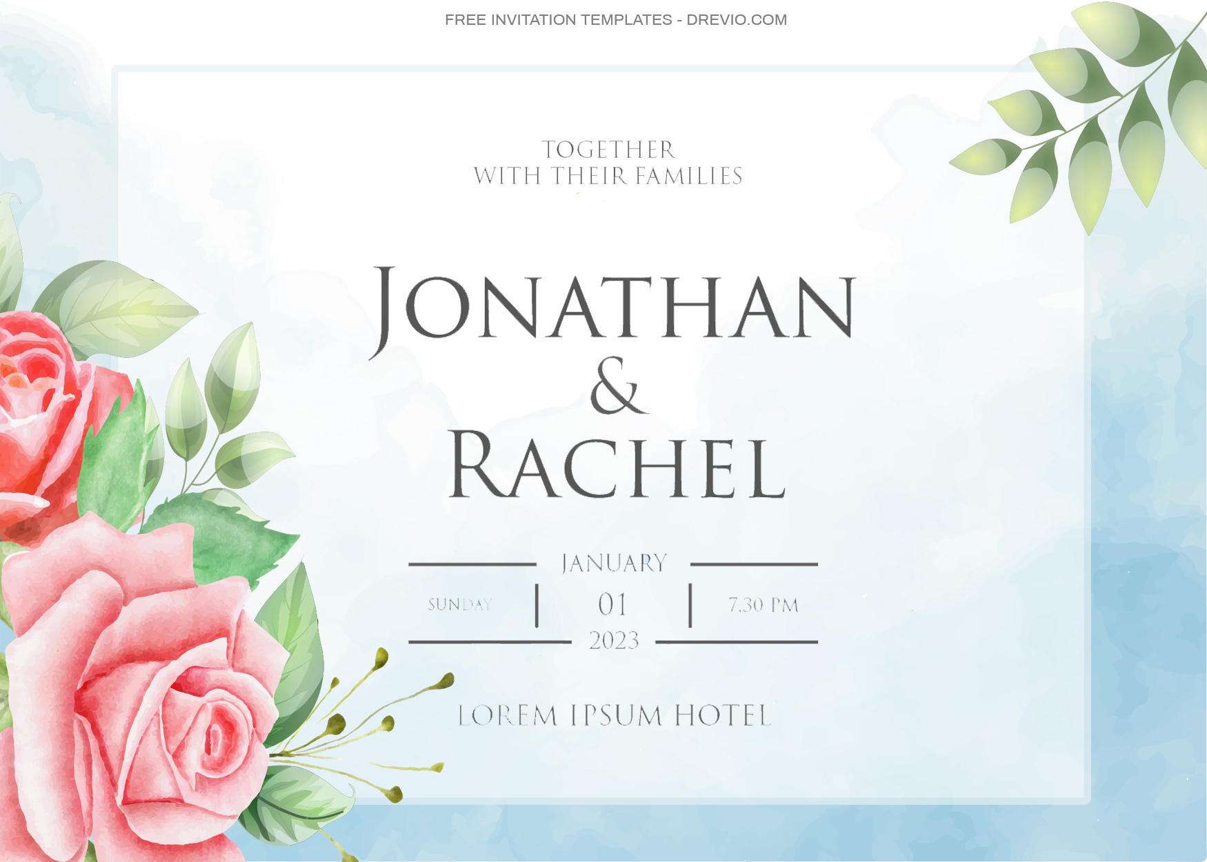 10+ Blue Sky With Roses Floral Invitation Template