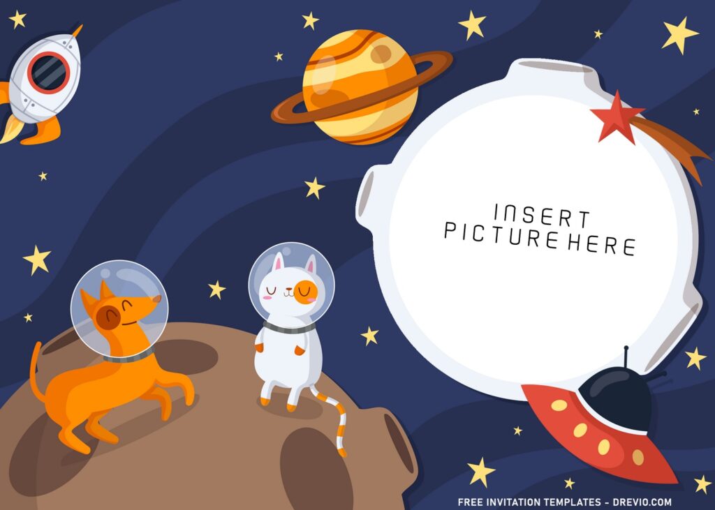10+ Super Fun Outer Space Birthday Invitation Templates with pairs of cute animal astronaut