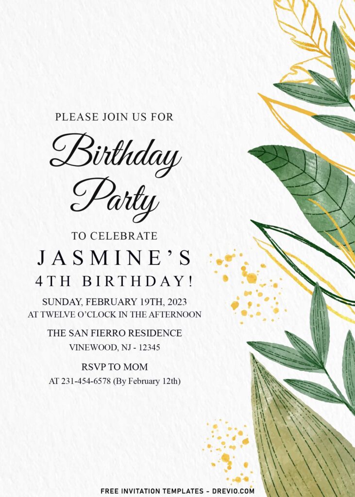 10+ Luxury Greenery Gold Birthday Invitation Templates