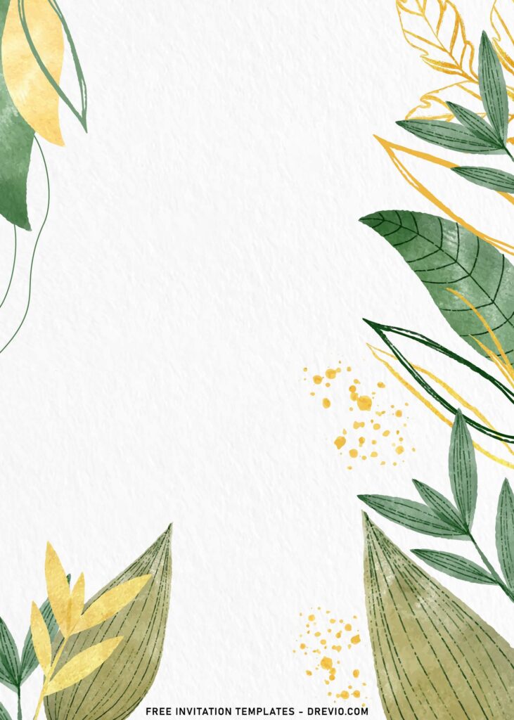 10+ Luxury Greenery Gold Birthday Invitation Templates with watercolor greenery leaves