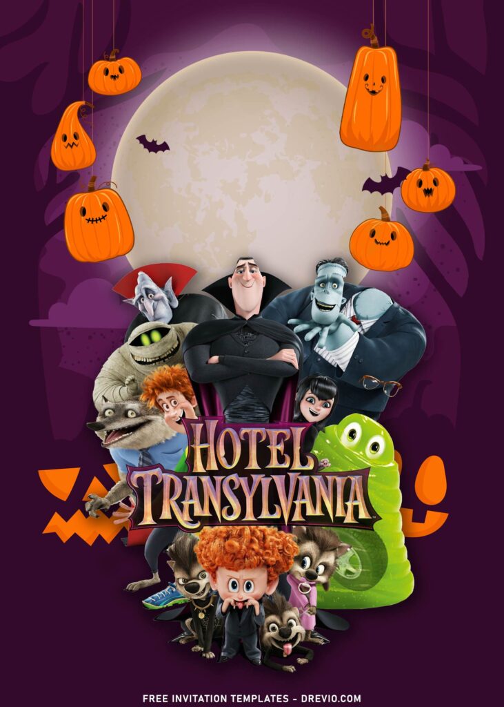 10+ Hotel Transylvania Birthday Invitation Templates with Haunted Castle Background with Werewolf and Blobby