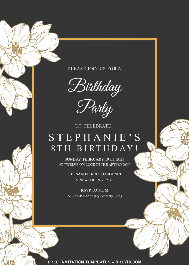7+ Festive Hand Drawn Floral White And Gold Birthday Invitation Templates