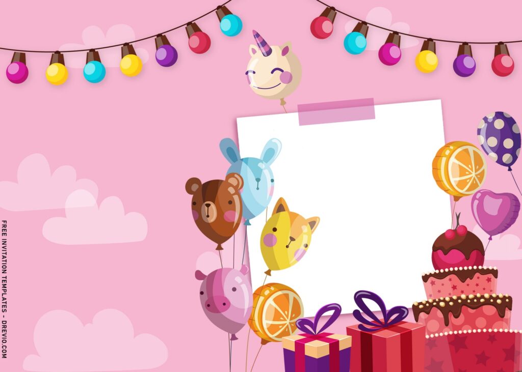 11+ Cute Girl Birthday Invitation Templates With Birthday Balloons with Cute Rainbow Unicorn balloon