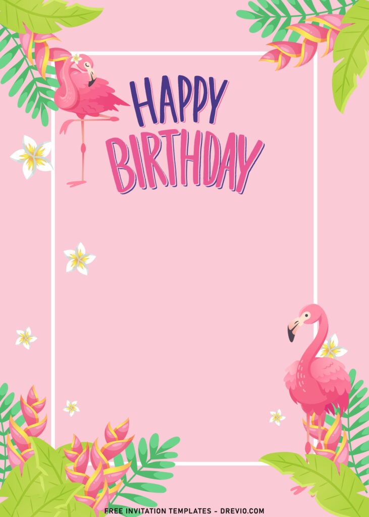 11+ Delicate Pink Flamingo Birthday Invitation Templates with hand drawn watercolor flamingo