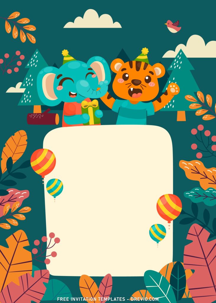 11+ Cute Safari Animals Invitation Templates For Fun Birthday Zoo Trip with Cartoon Elephant and Tiger