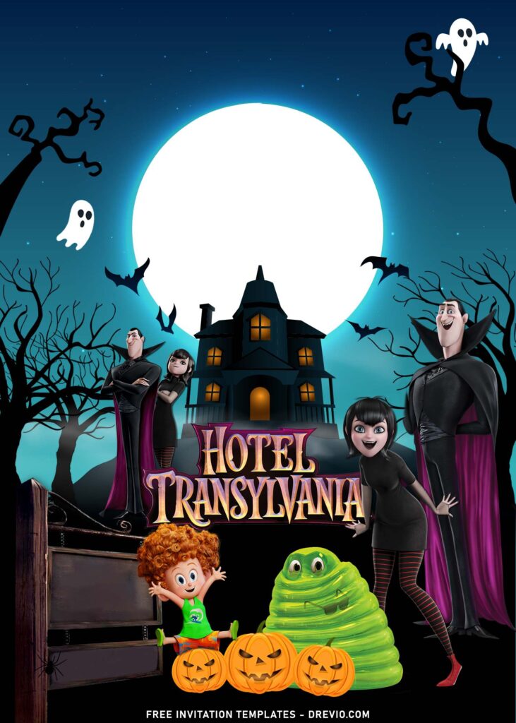 10+ Hotel Transylvania Birthday Invitation Templates with Frankenstein and Halloween Pumpkins
