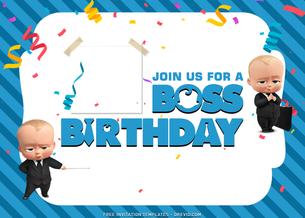 7+ Boss Baby Birthday Invitation Templates with cheerful confetti