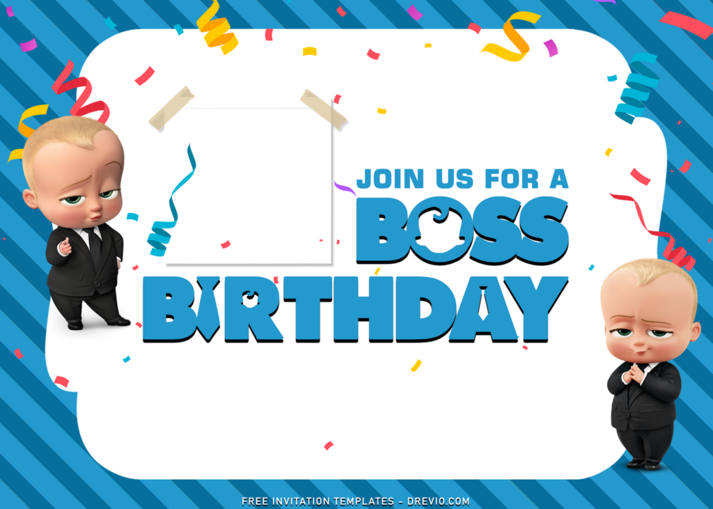 7+ Boss Baby Birthday Invitation Templates with blue stripe background