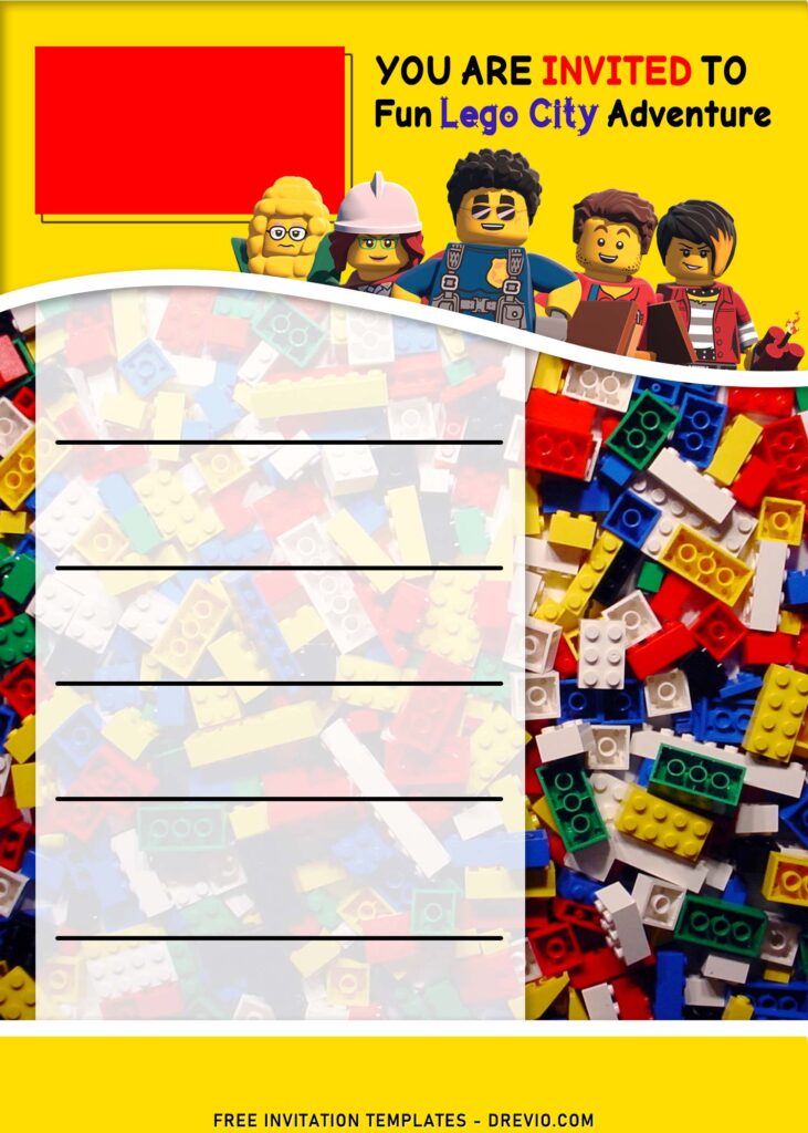 9+ Lego Birthday Invitation Templates For Kids Birthday Party with Lego Building Blocks Background