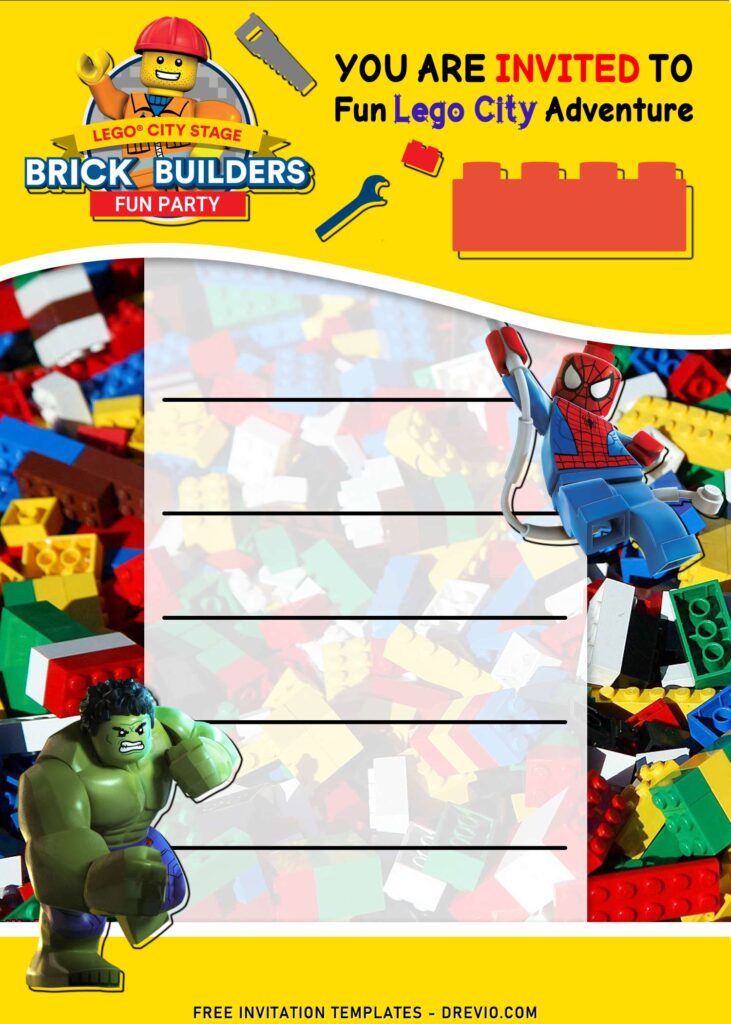 9+ Lego Birthday Invitation Templates For Kids Birthday Party with Lego Spiderman and Hulk