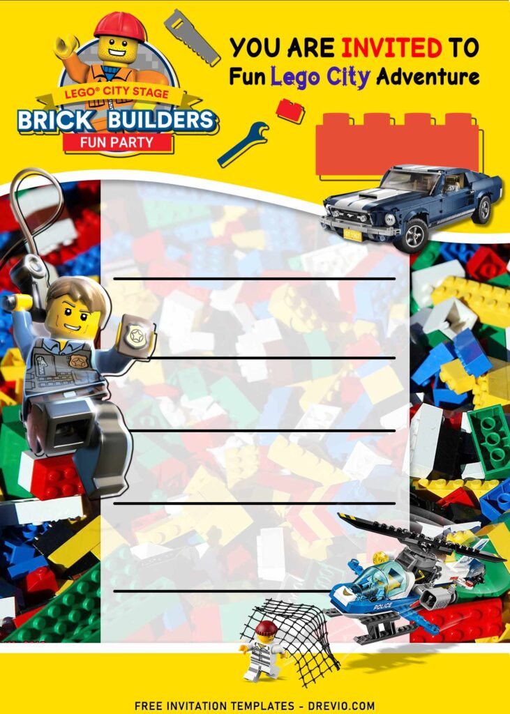 9+ Lego Birthday Invitation Templates For Kids Birthday Party with Lego Undercover City Cop