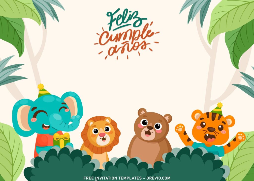 9+ Fun Jungle Birthday Party Invitation Templates with adorable baby tiger and elephant