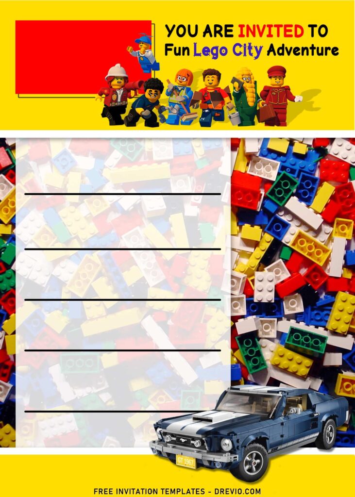 9+ Lego Birthday Invitation Templates For Kids Birthday Party with awesome Lego Mustang
