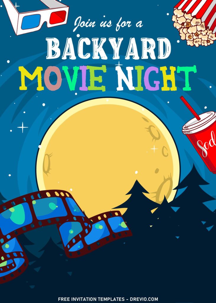 10+ Fun Backyard Movie Night Birthday Invitation Templates with forest background