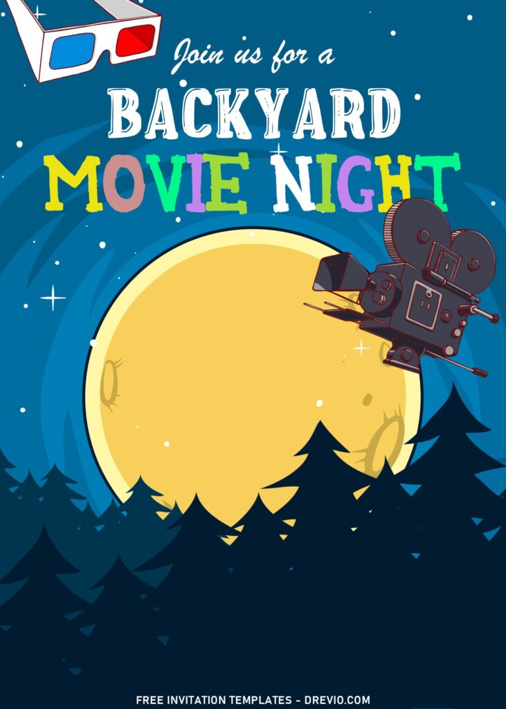 10+ Fun Backyard Movie Night Birthday Invitation Templates with camera and 3d glasses