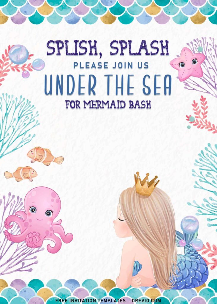 9+ Mermaid And Friends Birthday Invitation Templates with beautiful Mermaid wearing Tiara