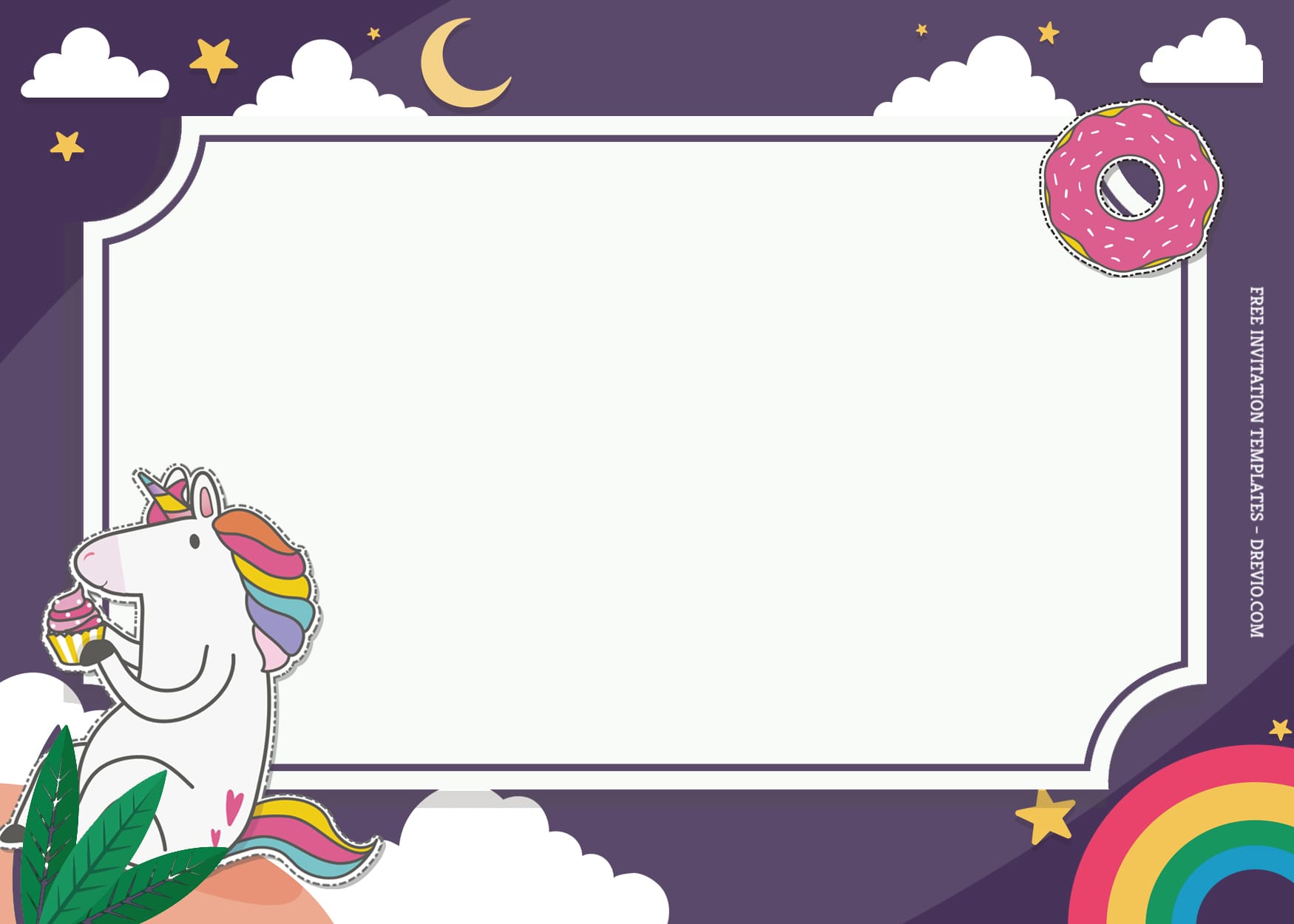 10+ Pretty And Magical Unicorn Birthday Invitation Templates Eating Unicorn With Donut