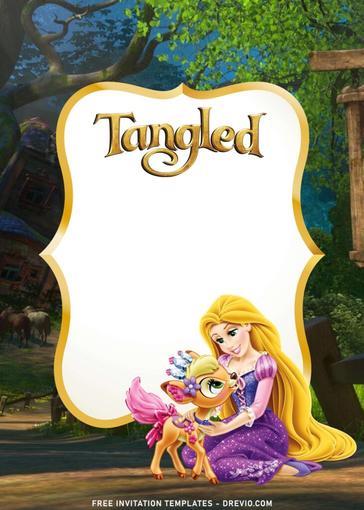 11+ Disney Tangled Birthday Invitation Templates with Rapunzel and cute baby deer