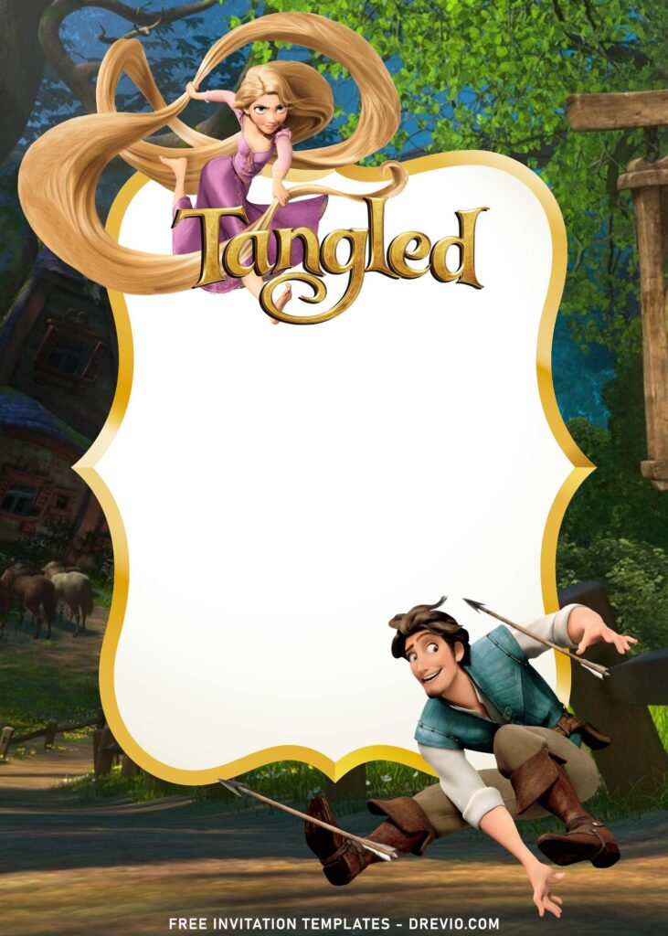 11+ Disney Tangled Birthday Invitation Templates with Rapunzel and her long braided hair
