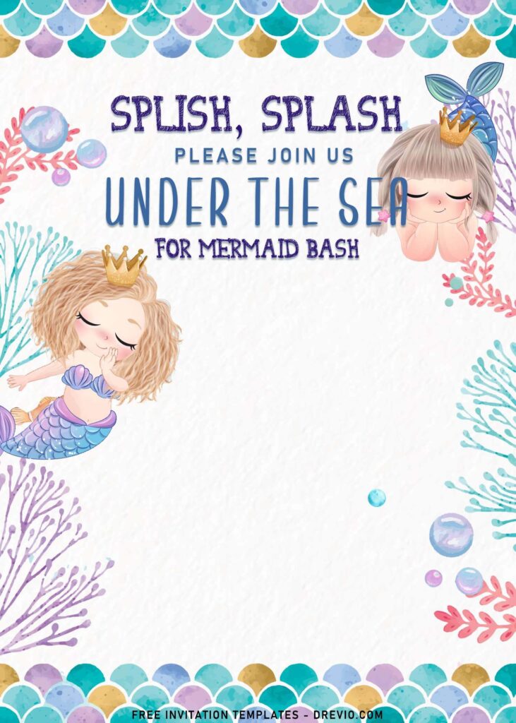 9+ Mermaid And Friends Birthday Invitation Templates with Fish skin background