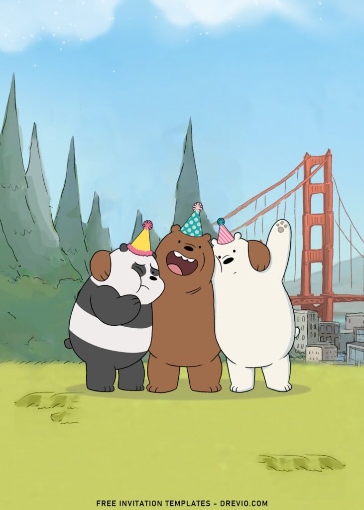 10+ Cute We Bare Bears Birthday Invitation Templates with Ice bear