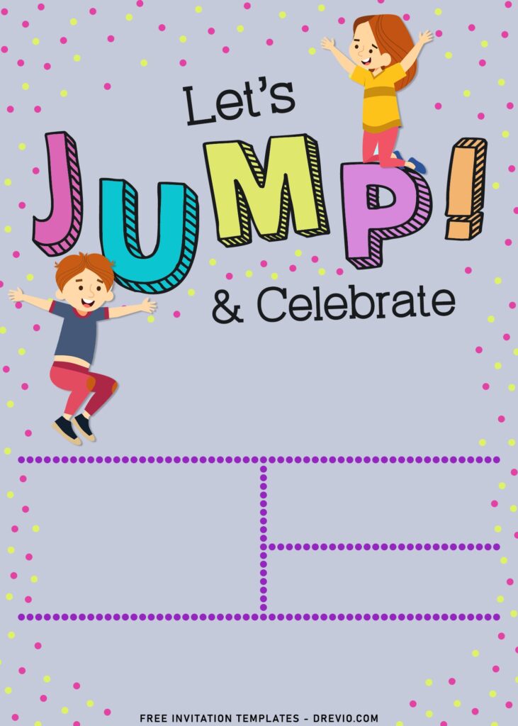 11+ Let's Jump Party Invitation Templates For Your Kids Next Bash with colorful polka dots background