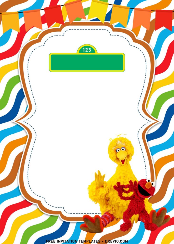10+ Colorful Sesame Street Theme Birthday Invitation Templates For Kids with Big Bird