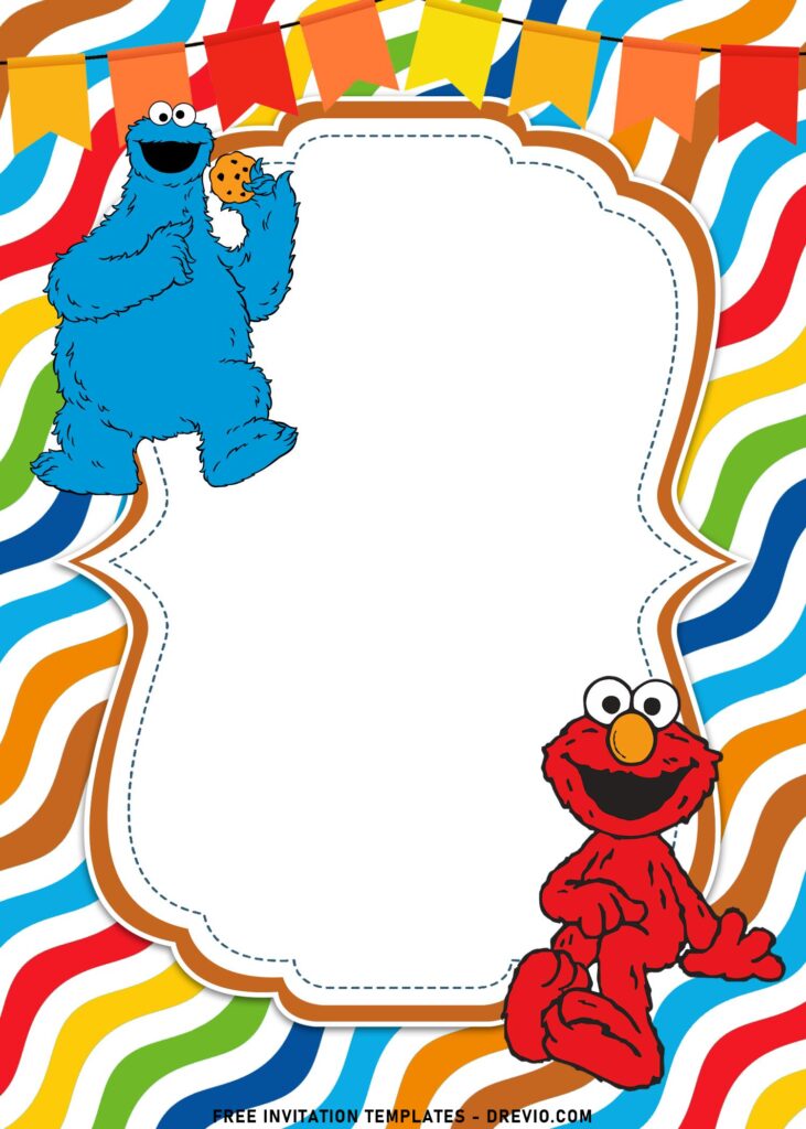 10+ Colorful Sesame Street Theme Birthday Invitation Templates For Kids with Big Cookie Monster