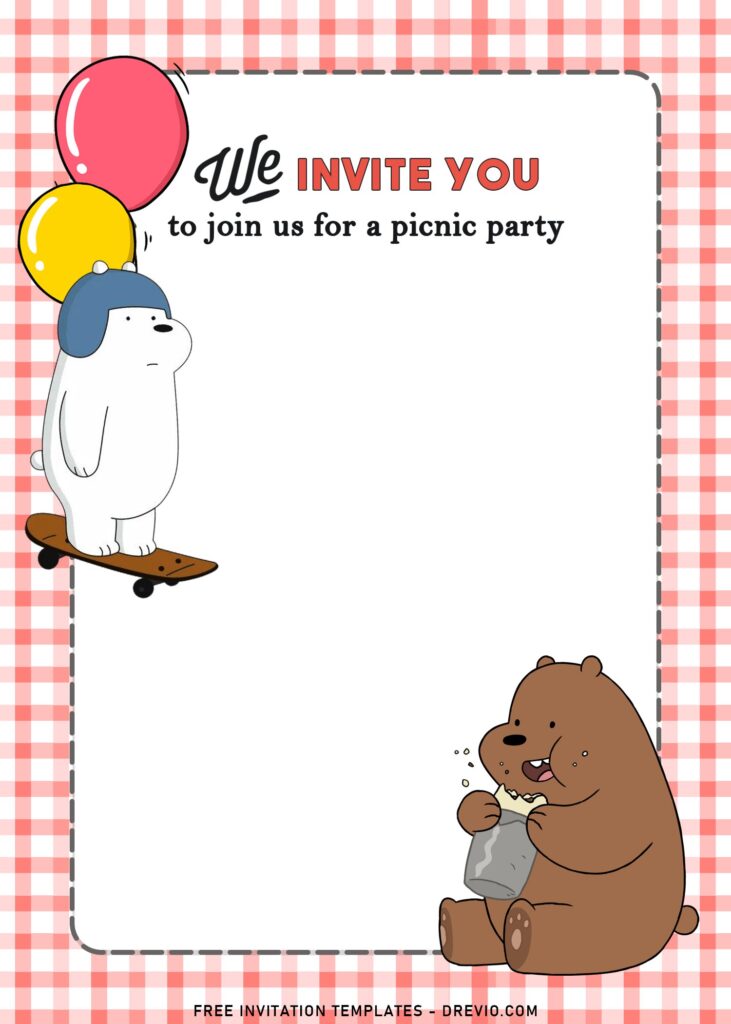 11+ We Bare Bears Picnic Birthday Invitation Templates with Ice or Polar Bear