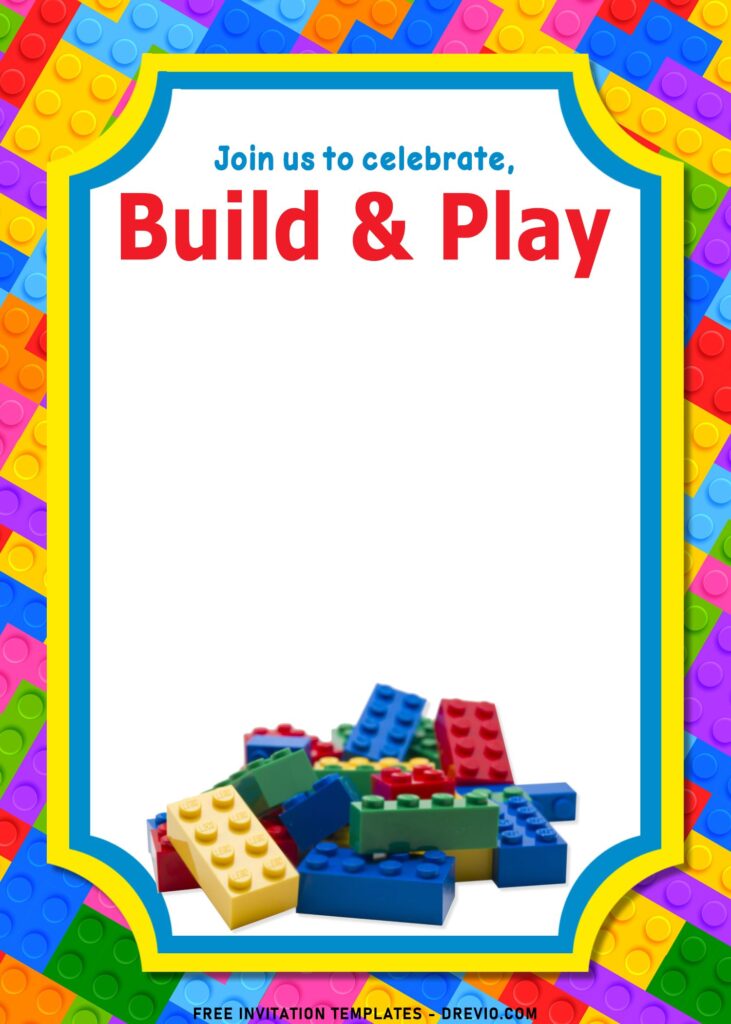 11+ Fun Building Blocks Party Birthday Invitation Templates with colorful text frame