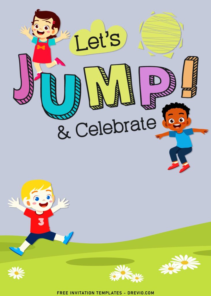 11+ Let's Jump Party Invitation Templates For Your Kids Next Bash with cute sun