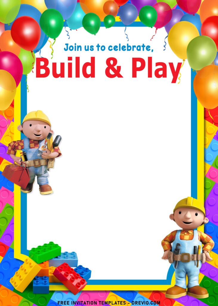 11+ Fun Building Blocks Party Birthday Invitation Templates with Brick toys
