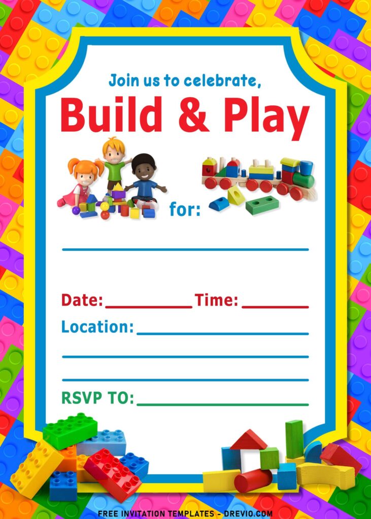 11+ Fun Building Blocks Party Birthday Invitation Templates with 