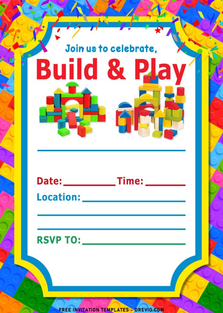 11+ Fun Building Blocks Party Birthday Invitation Templates with Build and play wording