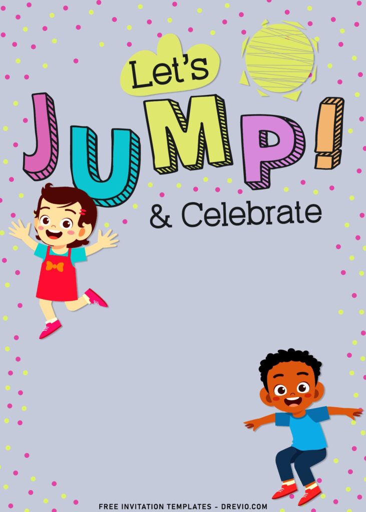 11+ Let's Jump Party Invitation Templates For Your Kids Next Bash with cute kids in red dress