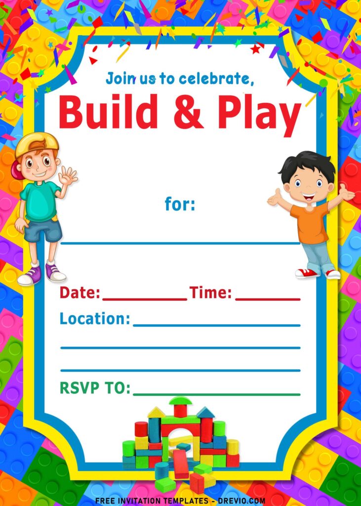 11+ Fun Building Blocks Party Birthday Invitation Templates with cute kids