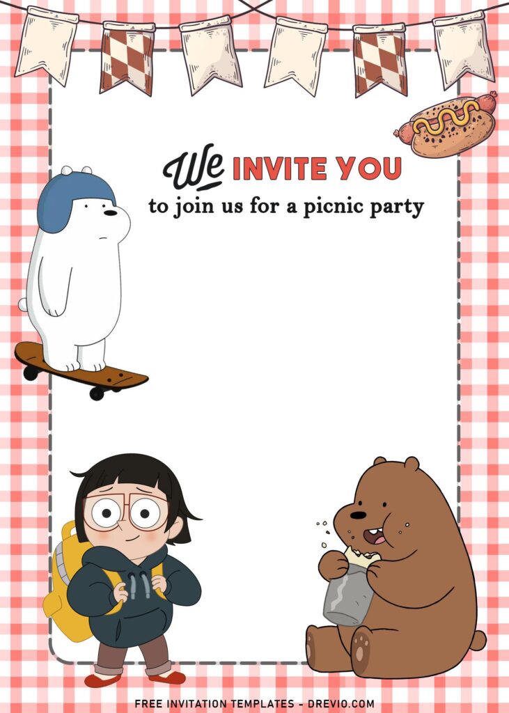 11+ We Bare Bears Picnic Birthday Invitation Templates with Grizzly bear