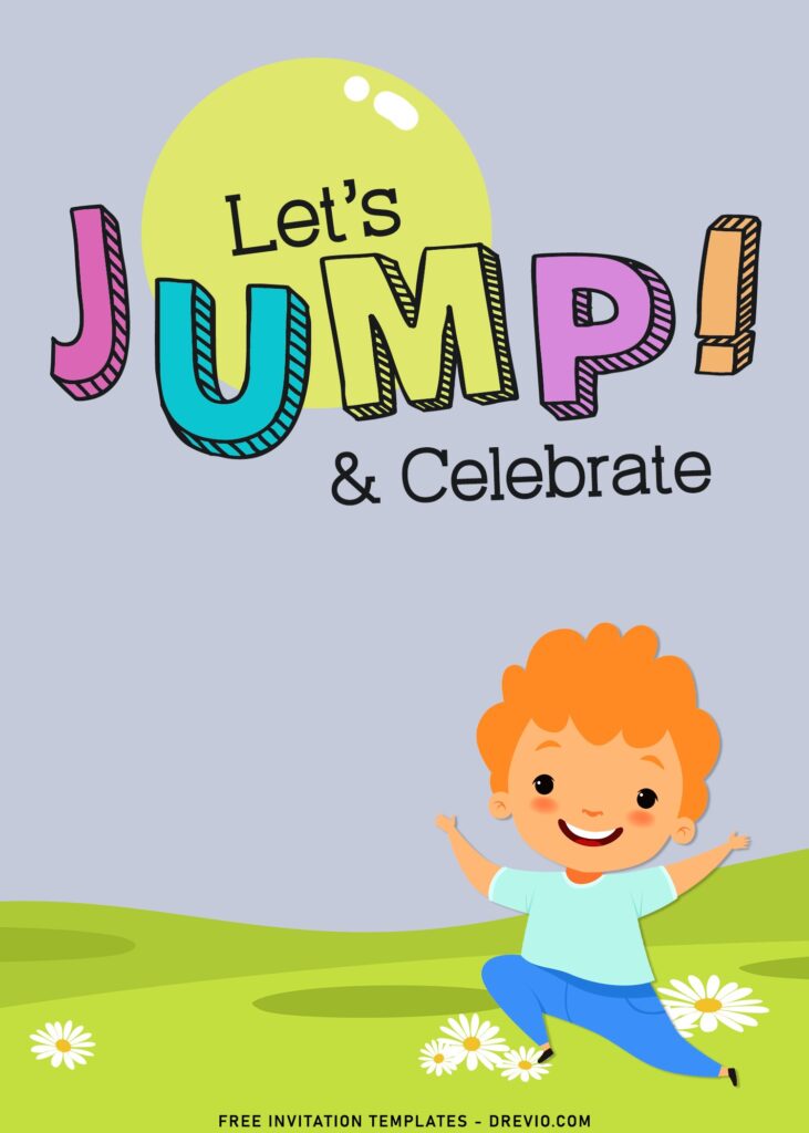 11+ Let's Jump Party Invitation Templates For Your Kids Next Bash with hand drawn kid is doing yoga
