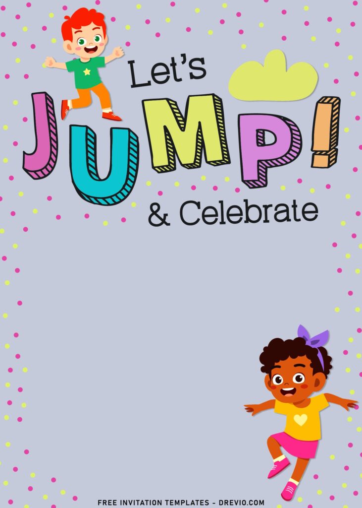 11+ Let's Jump Party Invitation Templates For Your Kids Next Bash with cute jumping kids